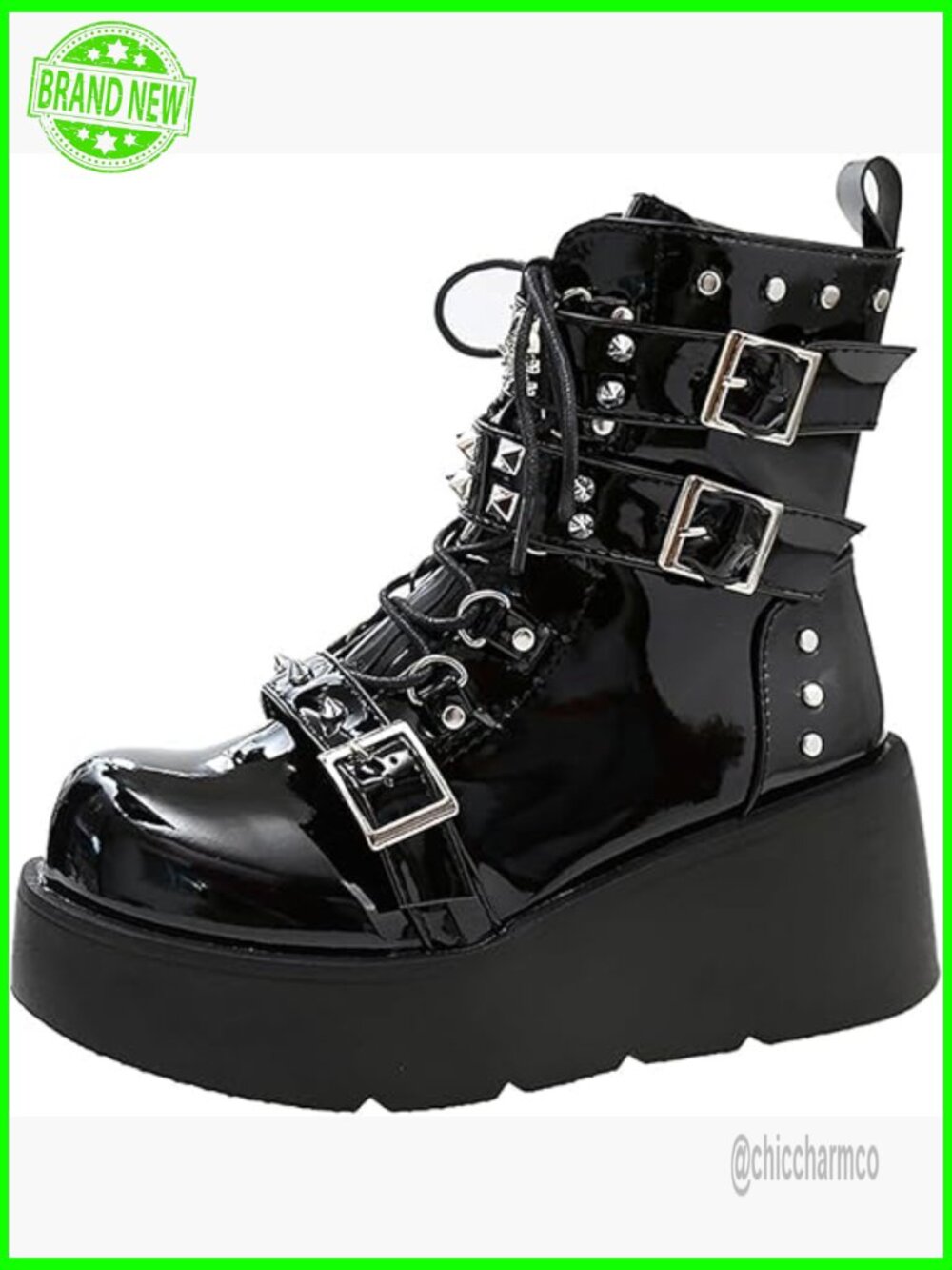 Platform Gothic Ankle Booties With Adjustable Metal Buckle Zip Lace Up Wedge